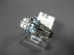 ESTATE 1.03CT DIAMOND & AAA AQUAMARINE 14K WHITE GOLD 3D PYRAMID ENGAGEMENT RING
