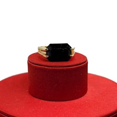 Vtg Sz 8 Ring Lg Black Cubic Zirconia 18KGE Gold Electroplated Jewelry StyL2