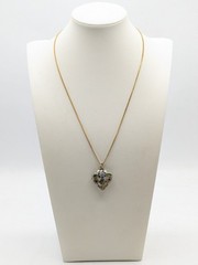 Vintage Cloisonne Floral Puffy Heart Pendant Gold Tone Necklace