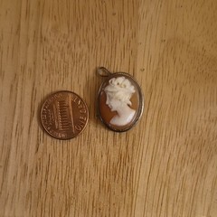 800 Silver Oval Cameo Pendant Charm Brown/White Carved Lady Portrait Profile