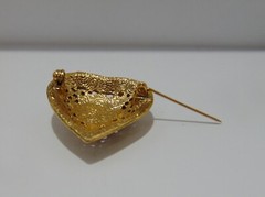 Vintage Faux Pearl Heart Pink Rhinestone Brooch Pin Gold Tone