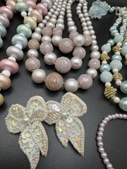 TITLE Vintage Pastel Beaded Jewelry Lot Necklaces Earrings Pearl Glam Retro