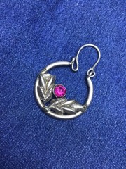 Vintage Hazara Silver Earrings 8.7g Pink Glass Stone Tribal Ethnic Hoop Drop