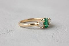 Green Emerald Round CZ Three Stone Trilogy Gold Plated Wedding Engagement Ring
