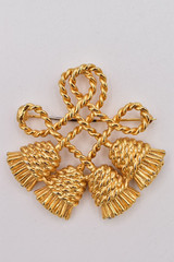 Vintage Gold Knotted Rope Tassel Brooch Pin Celtic Statement Chunky 1980s BinBP