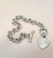 ​Vintage Sterling Silver 925 Heavy Rolo Link Chain Toggle Heart Charm…