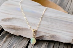 Natural Australian Pin Fire Opal Pendant Necklace, 14K Solid Gold, 0.95 CTW