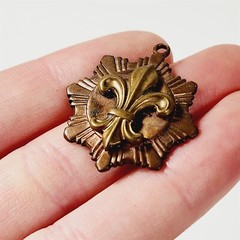 Vintage Copper & Brass Fleur De Lis Pendant Charm