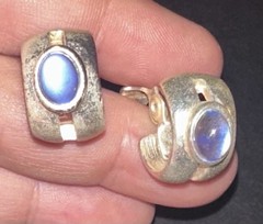 Vintage Silver Half Hoop Blue Moonstone Monet Clip-On Earrings Huggie Cuff