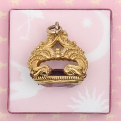 Antique Victorian Gold Plate Rock Crystal Fob Charm Pendant