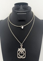 Vintage ROGET Brushed Silver Tone MCM Necklace Pendant 29 in