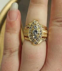 Vintage 14k Gold Over Silver Fancy Cluster Cocktail CZ Diamond Accent Ring sz 6