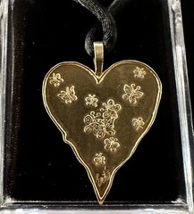 Erte’ Sevenart Art Nouveau Heart Pendant 2 Sided w/ Female Figure Gold Tone NEW