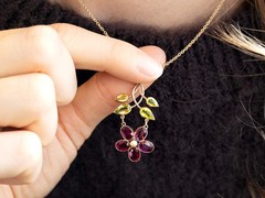 Antique 2.75Ct Garnet 2.35Ct Peridot and Pearl 9k Rose Gold Pendant Circa 1910