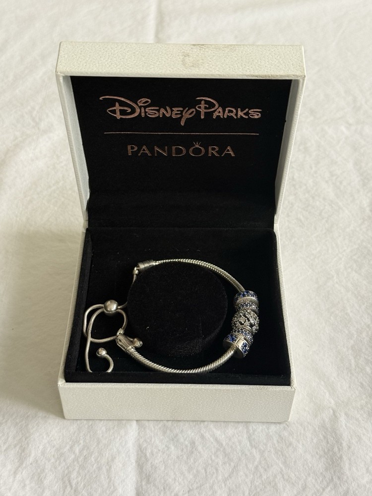 Authentic Pandora Disney Parks Moments Sliding Bracelet Silver Blue Pave Charms