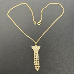 Vintage Gold Tone Faux Diamond Rhinestone Pendant Necklace – Art Deco Dangle