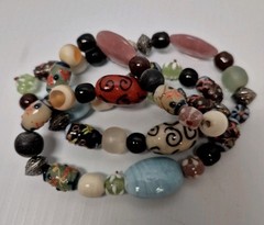 Single Strand Art Glass Multicolor Chunky Statement Long Necklace Maximalist Vtg