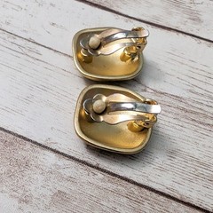 Vintage Clip On Earrings Rounded Square Irregular Gold Tone – Fair Condition