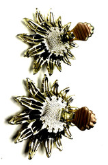 Vintage SARAH COVENTRY SUNFLOWER w/Amber Lucite Clip-on Earrings/Brooch/Pendant