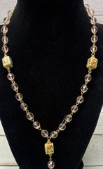 Unsigned Pink And Floral Chines Glass Beaded Gold Tone Hook Closure 16” Necklace