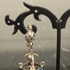 Vintage Silver Tone Lantern Cage Dangle Screw Back Earrings Bell Charm Figural