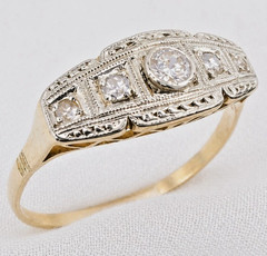 Antique 18ct Gold Art Deco Diamond Filigree Band Ring 0.06ct Natural Size 8.25