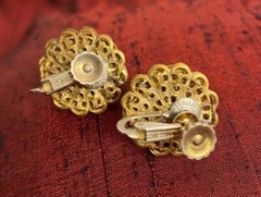 MIRIAM HASKELL Signed Vintage Golden Chains Adj Screwback Baroque Pearl Earrings
