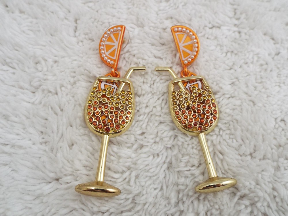 SUGARFIX Goldtone Orange Slice Cocktail Glass Pierced Earrings (J50)
