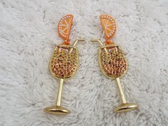 SUGARFIX Goldtone Orange Slice Cocktail Glass Pierced Earrings (J50)