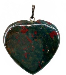 Vintage Bloodstone Jasper Heart Pendant Green Red Stone Silvertone Boho Charm