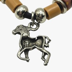VTG Silver Horse Pendant Necklace Southwest Bead Charm Black Cord Pony Unisex