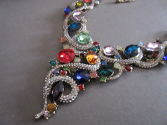 Colorful Rhinestone Gold Tone Large Bib Statement Necklace