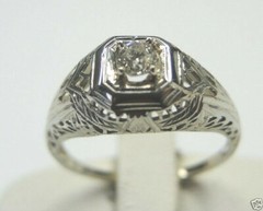 Antique Art Deco Engagement 18K White Gold Ring Size 6 UK-L1/2 EGL USA