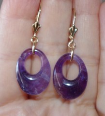 Quality 14K Genuine African Amethyst Semi Roud Oval Hoop Leverback Earrings