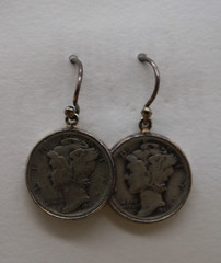 VINTAGE 925 STERLING SILVER MERCURY DIMES DANGLE EARRINGS (1941)