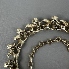Vintage Coro Necklace Red Pink Rhinestone Leaf Gold Tone Choker Adjustable 15″