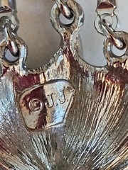 Vintage signed JJ JONETTE bird cage style tassel silver tone pendant necklace