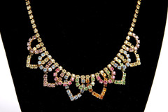 Vintage Multicolor Rhinestone Climber Clip On Earrings & Choker Necklace Set