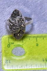 VTG 925 Sterling Silver Marcasite Marquise Knot Shape Ring Approximate Size 7 ¾