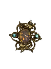 Vintage Coro Faux Fire Opal Topaz Rhinestone Gold Plated Mid century