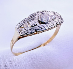 Antique 18ct Gold Art Deco Diamond Filigree Band Ring 0.06ct Natural Size 8.25