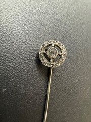 Silver Tone Stick Pin Hand Painted Floral White Cabochon Leaf Frame, VGC