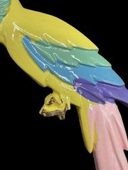 Vintage Parrot Brooch Colorful Plastic Bird Pin Pink Yellow Green Statement
