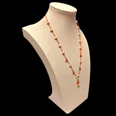 VTG Red & White Abalone Simple Dainty Everyday Statement Necklace 20.5″