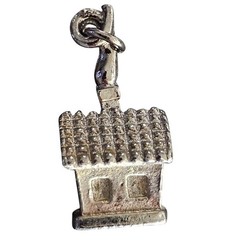 Vintage Silver PL House Charm with Heart Windows Pendant 0.75 Inch