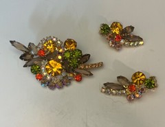 Juliana Pink Rhinestone Brooch Earring Set