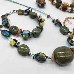 Vintage Costume Jewelry Lot Earth Tone Boho Necklaces Earrings Shell Mixed