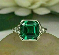 Art Deco Style Asscher Lab Created Diamond 14K White Gold FN Birthday Gift Ring