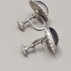 Vintage Blue Morph Butterfly Earrings Screw Back Silver Tone Painted Tree 16mm