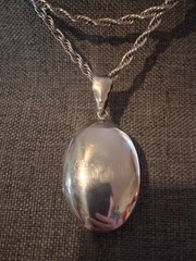 Sterling silver large locket double sided photo pendant necklace, Vintage 37″